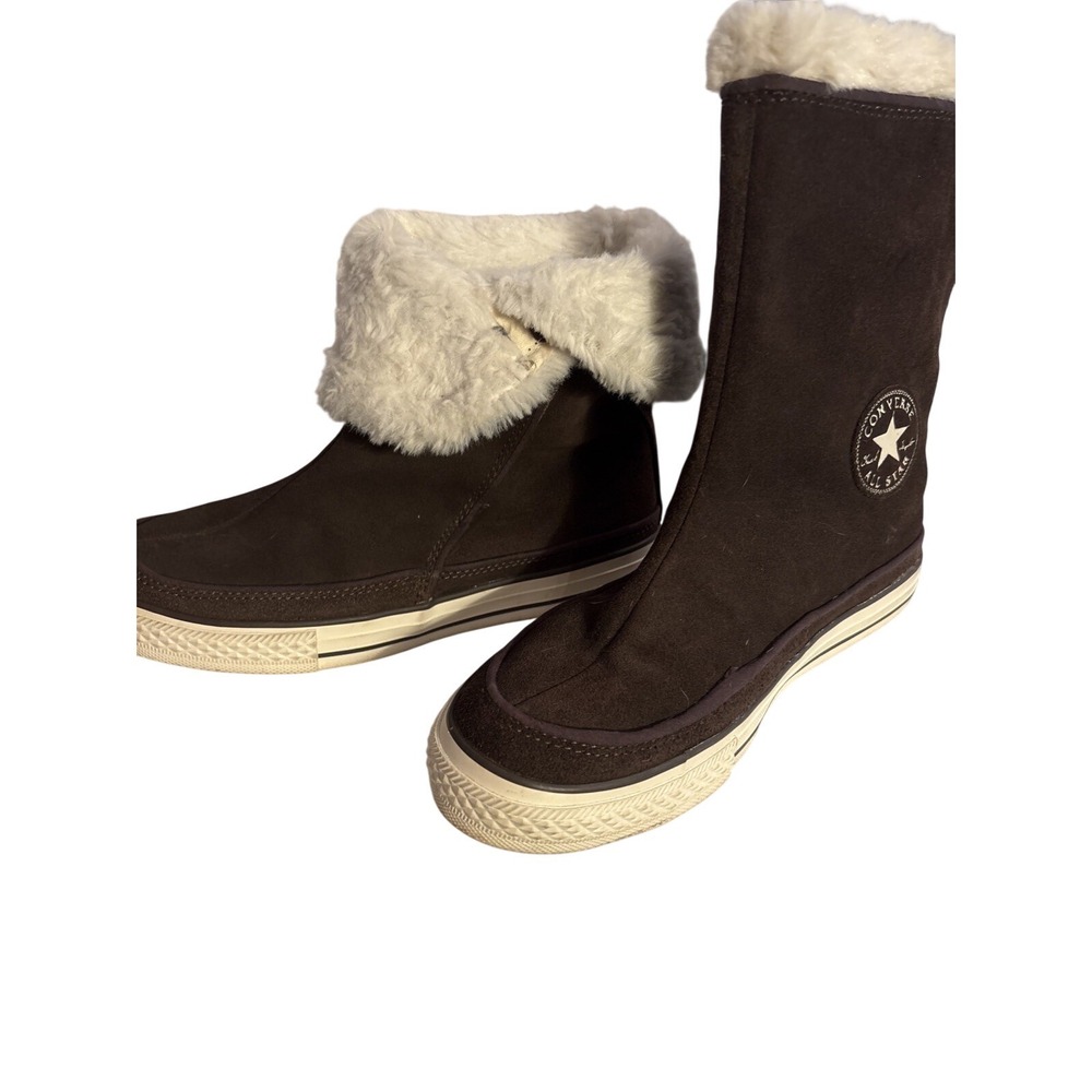 Converse Brown Suede Chuck Taylor Fall Winter Fuzzy Lined High Top Sneakers S 8